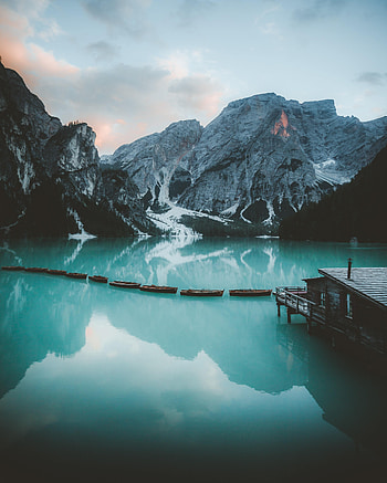 Nature, Mountains, Rocks, Lake, Snow Covered, Snowbound, Bungalow HD phone wallpaper