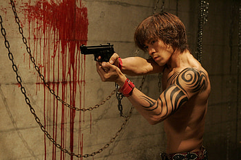 Love & Death, asian, love, tattoo, gun, blood, chains, death HD wallpaper