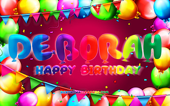 Happy Birtay Deborah, , colorful balloon frame, Deborah name, purple background, Deborah Happy Birtay, Deborah Birtay, popular american female names, Birtay concept, Deborah HD wallpaper