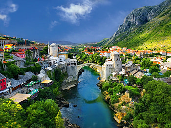Landscape, Cities, Nature, Houses, Rivers, Trees, Mountains, Alps, Bridge, Town HD wallpaper