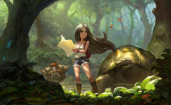 Black Hair Exploration Forest Girl, artist, artwork, digital-art, artstation HD wallpaper