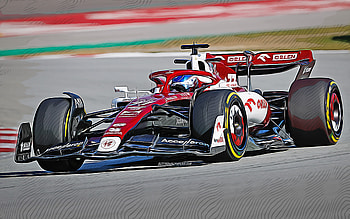 Alfa Romeo-Ferrari C42, vector art, Valtteri Bottas, 2022 F1 cars, Formula 1, Alfa Romeo-Ferrari C42 on track, Valtteri Bottas drawing, Alfa Romeo Racing, new C42, F1, Alfa Romeo 2022, F1 cars, Alfa Romeo HD wallpaper