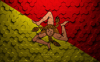 Flag of Sicily, honeycomb art, Sicily hexagons flag, Sicily, 3d hexagons art, Sicily flag HD wallpaper