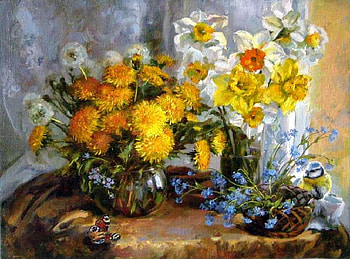By E. Kalinovskaya, still life, painting, art, flower, e kalinovskaya HD wallpaper