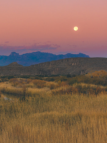 Landscape, Nature, Mountains, Twilight, Moon, Field, Dusk HD phone wallpaper