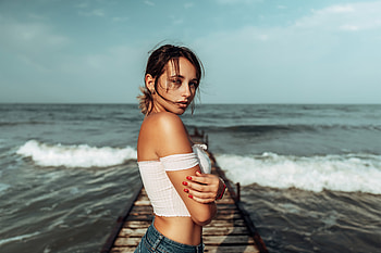 Women Arm Crossed Pier Side , women, girls, model, pier HD wallpaper