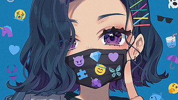 Anime Girl Big Eyes Tattoo Mask , anime-girl, anime, artist, artwork, digital-art, mask HD wallpaper