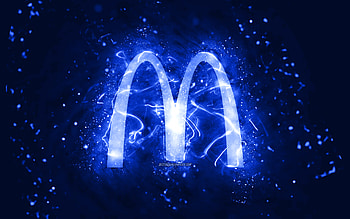 McDonalds dark blue logo, , dark blue neon lights, creative, dark blue abstract background, McDonalds logo, brands, McDonalds HD wallpaper