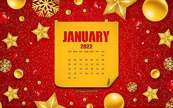 January 2022 Calendar, , Red Christmas background, New Year, January, Christmas background with golden decorations, 2022 January Calendar HD wallpaper