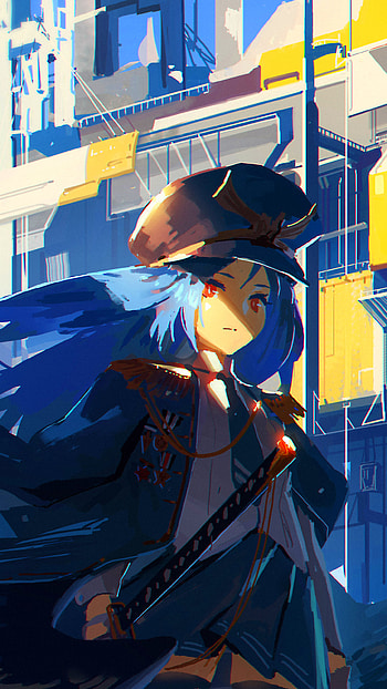 Blue-Haired Rebel — Red-Eyed Anime Hat (Original), hat, red eyes, blue hair, Anime, Original HD phone wallpaper