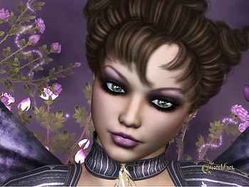 Face, purple, abstract, fantasy, flowers, girl HD wallpaper
