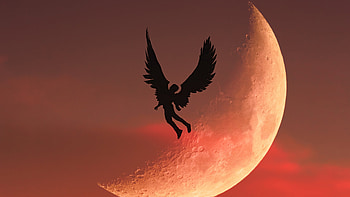 Angel Boy Flying To Moon , angel, boy, hoodie, wings, artist, artwork, digital-art HD wallpaper