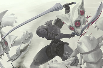 Demon Hunter, sword, haioman, demon, armor, anime, weapon, cool, blood, male HD wallpaper