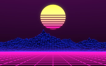 Abstract 3D landscape, , neon rays, creative, abstract mountains, moon, abstract nature HD wallpaper