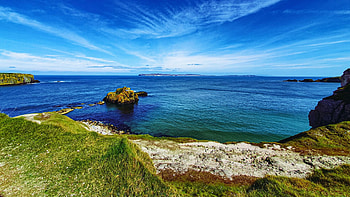 Balintoy, Northern Ireland, sea, sky, rocks, coast, clouds HD wallpaper