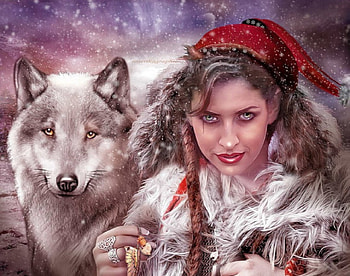 Leloupblanc, winter, lady, abstract, wolf HD wallpaper
