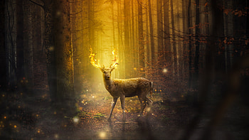 Dear, forest, digital art HD wallpaper