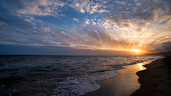 Nice Lovely Nature Background Ocean Waves Beach Sand Under White Clouds Blue Sky During Sunset Nature HD wallpaper