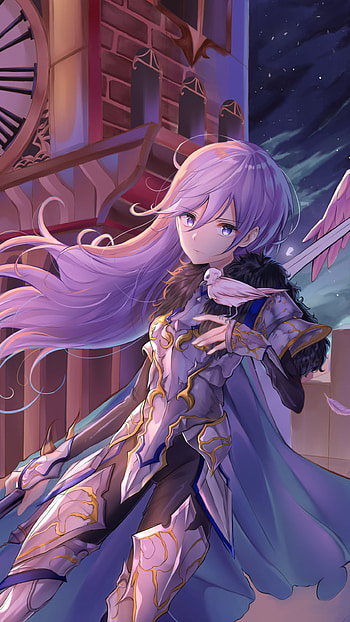 purple eyes, purple hair, bird, Anime, Original, Anime Bird HD phone wallpaper
