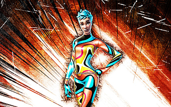 Party Star, grunge art, Fortnite Battle Royale, Fortnite characters, Party Star Skin, orange abstract rays, Fortnite, Party Star Fortnite HD wallpaper