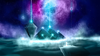 Cosmic Pyramids Ancient Future, sky, rays, pyramids, purple, stars, star, artist, artwork, art, digital-art, artstation HD wallpaper
