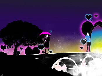 Vector Dream, blue, colorful, colors, girl, purple, boy, cool, hearts, trees, vector, heart HD wallpaper