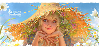 Lillia, face, girl, hat, blonde, art, viccolatte, summer, viktoria gavrilenko, flower, vara HD wallpaper