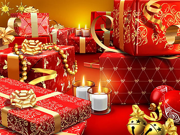 Gifts for Tamara, white, boxes, ribbons, gifts, balls, candle, light, yellow, red, new year HD wallpaper