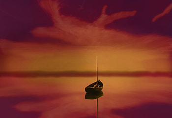 Boat, sunset, sea, beautiful artwork HD wallpaper