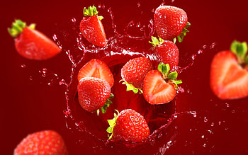 Strawberry Splash, strawberry, graphy, splash, red HD wallpaper