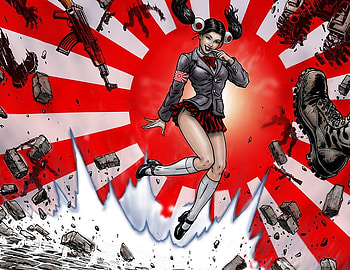Red Alert 3, guns, flag, character, artwork, boot, fantasy, abstract, game, female HD wallpaper