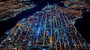 cityscape street light manhattan new york city night eagle view / and Mobile Backgrounds HD wallpaper