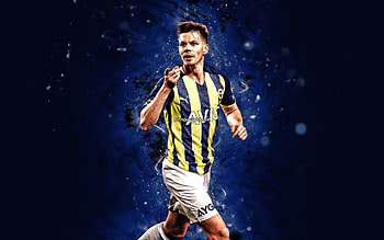 Miha Zajc, , 2022, Fenerbahce SK, slovenian footballers, Turkish Super Lig, soccer, blue neon lights, Fenerbahce FC, Miha Zajc Fenerbahce, Miha Zajc HD wallpaper