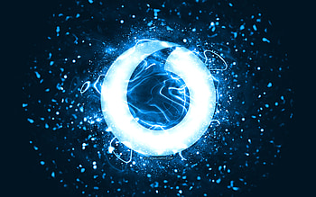 Vodafone blue logo, , blue neon lights, creative, blue abstract background, Vodafone logo, brands, Vodafone HD wallpaper