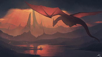 Escape, dragon, joseph gai, art, red, fantasy HD wallpaper