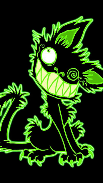 Toxic Grin: Neon Cat, green, black, cat, dark, artistic HD phone wallpaper