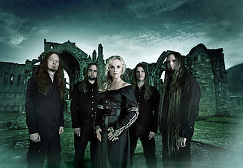 Leaves Eyes, gothic, black, liv, eyes, kristine, dress, band, heavy, leaves, music, green, metal, clouds, sky, castle HD wallpaper