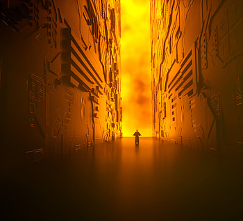 Glow, Fire, Walls, Shine, Light, Silhouette, Miscellanea, Miscellaneous, Corridor HD wallpaper
