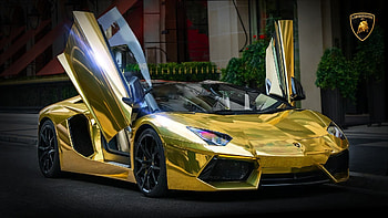 Doors Up Front View, Gold Lamborghini HD wallpaper