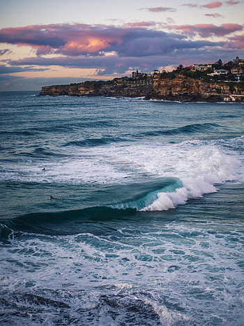 Nature, Water, Sea, Waves, City, Rocks HD phone wallpaper