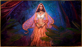 Disha, blue, night, frumusete, art, veil, gorgeous, girl, exoartic, indian, orange, superv, fantasy, luminos HD wallpaper