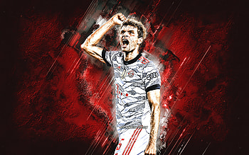 Thomas Muller, FC Bayern Munich, German footballer, portrait, red stone background, Bundesliga, Germany, football HD wallpaper