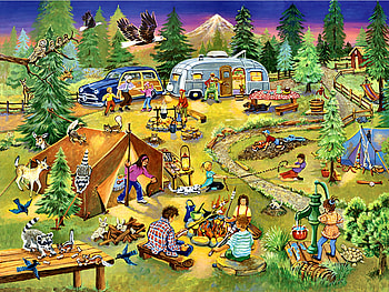 Camping With Grandma & Gramps F1, art, beautiful, illustration, camping, vacation, campgrounds, artwork, wide screen, wildlife, painting, campers, tents HD wallpaper