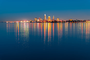 Cities, Shore, Bank, Night City, City Lights, Panorama, Ohio, Cleveland HD wallpaper