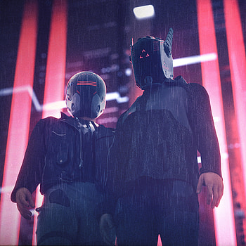 Art, Rain, Night, Masks, Cyberpunk, Backlight, Illumination, Helmets HD wallpaper