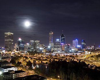 city at moon, night, city, moon, cool, calm HD wallpaper