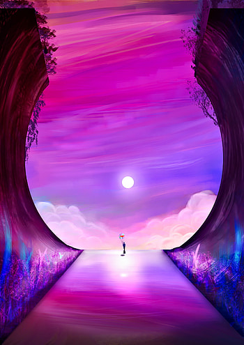 Art, Moon, Silhouette, Cave HD phone wallpaper