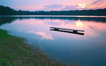 Nature, Water, Sunset, Lake, Surface, Evening, Bench HD wallpaper