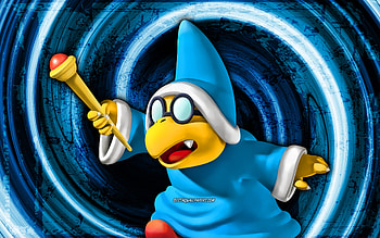 Kamek, blue grunge background, vortex, Super Mario, cartoon wizard, Super Mario characters, Super Mario Bros, Kamek Super Mario HD wallpaper