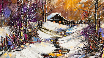 House in snow, Paint HD wallpaper